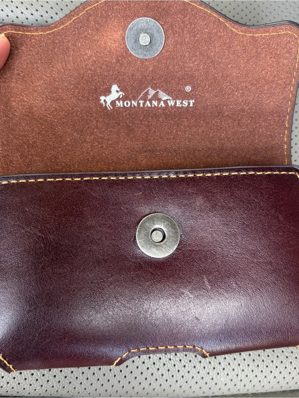 Montana West Brown & Black Embossed Flag Leather Phone Holster with belt loop.